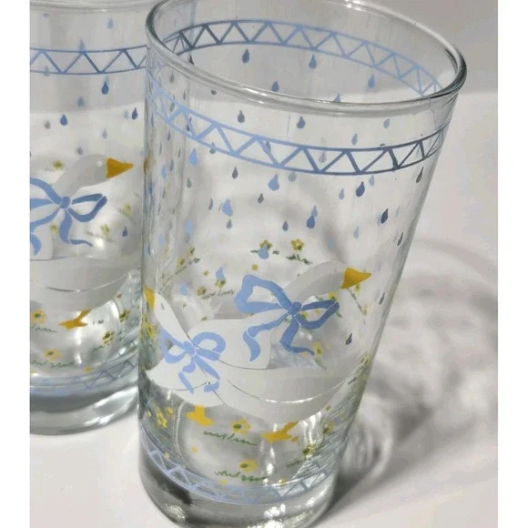 VINTAGE Set OF 6 FARM COUNTRY Goose Glass Tumblers 1987 Anchor Hocking Blue Bow - Picture 1 of 10